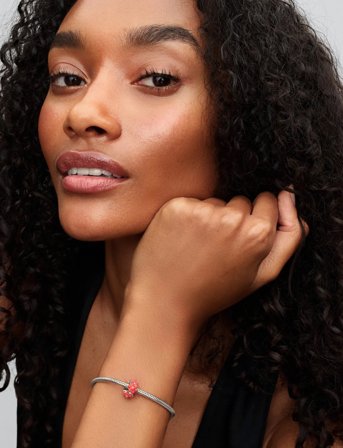 Pandora Sterling Silver Charm With Clear Cubic Zirconia And Imitation Coral - Red - ONE SIZE