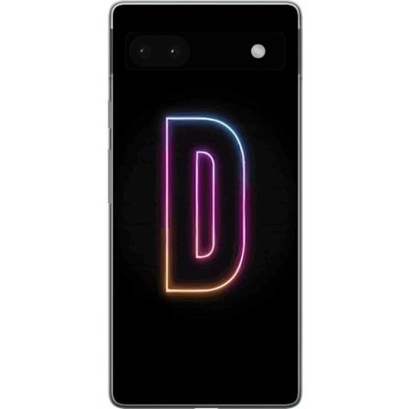 Kompatibel Mobilcover til Google Google Pixel 6a Minimalistisk neonbogstav D i farveskiftende lys mod sort baggrund i moderne digital design