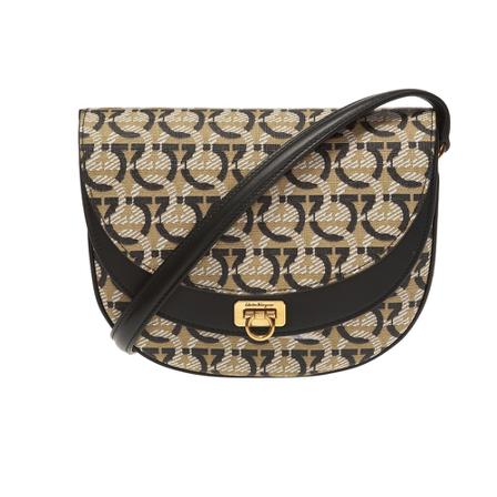 Salvatore Ferragamo, Shoulder bag with logo Beige, Dames, Maat:ONE Size,leer