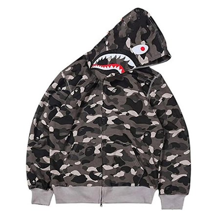 Huppari Naisille Miehille Hai-suu-kuviolla, Rento Löysä Takki Vetoketjulla