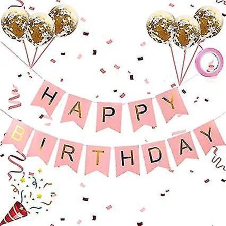 Gratulerer med dagen-banner med 6 gullkonfettiballonger