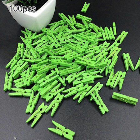 100 st Mini Flerfärgade Trä Kläder Foto Papper Klädnypor Hantverksklämmor [DB] Grön