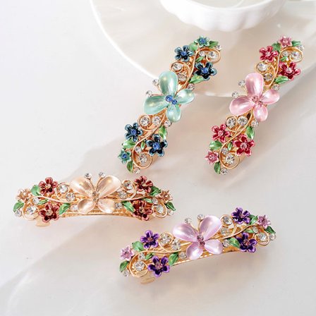 4 stk fargerike vintage blomsterdesign metall franske hårklips