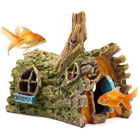 Akvariedekorasjoner, Betta trehus Gjemmested Huledekor, Små og Medium Fisketilbehør, Fisk Resin Leker Gjemmesteder Akvarium, Hytte