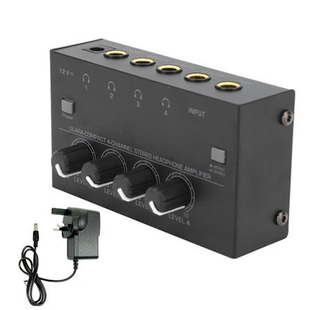 Profesjonell lydmikser 4-kanals hodetelefonforsterker HA400p for klubber, barer 100‐240V UK-plugg