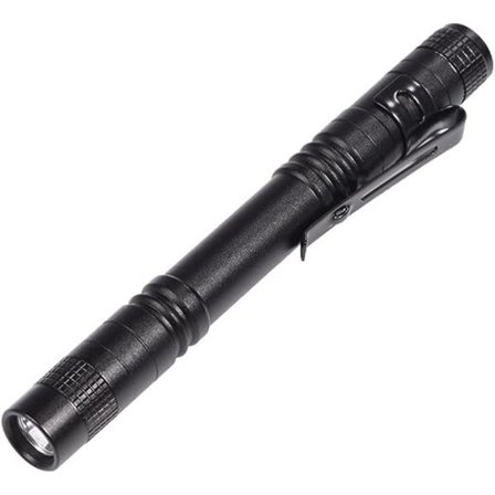 LED-lommelykt med klips (lengde 9 cm) Penlight medisinsk mini bærbar aluminiumslegering svart trykk på batteridrevet pennpose Høy lysstyrke lommelykt