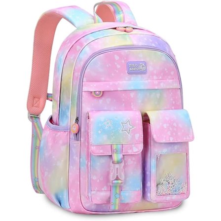 Sød drømmende lyserød børnerygsæk, galakse, skoletaske, pige, skole rygsæk, skole taske, dagstaske med brystrem