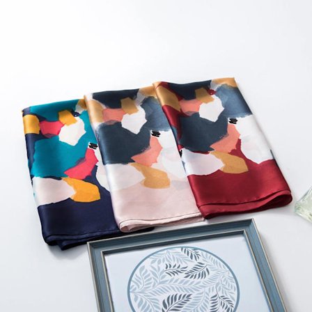 3 st siden beröring halsduk medium fyrkantig satin bandana dam 70 × 70 cm blå+rosa+röd