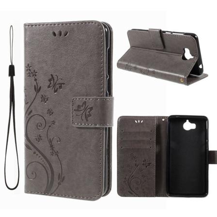 Huawei Y6 (2017) Fodral Med Vackert Fjärilstryck - Grå