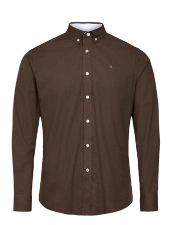 Clean Cut Copenhagen Oxford Stretch Plain L/S - Brown - S