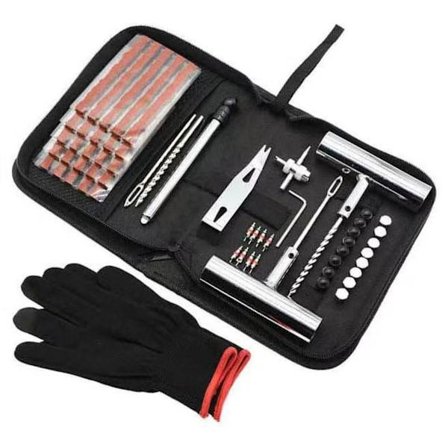 Universell däckreparationssats 62 delar s, lastbilar, motorcyklar, traktorer, cyklar med T-handtag, insättningsnål, höghäftande tejp och 