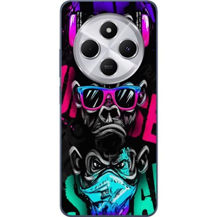 Kompatibel Mobilcover til Xiaomi Redmi 14C Graffiti motiv med tre aber - Hør intet ondt, se intet ondt, sig intet ondt i neonfarver