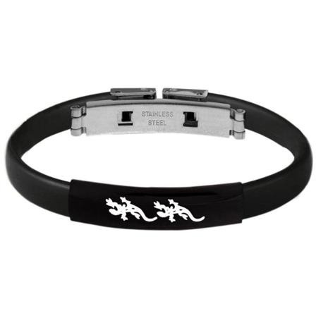 Armband I Svart & Silver - Rostfritt Stål & Gummi - Ödla / Gecko Svart