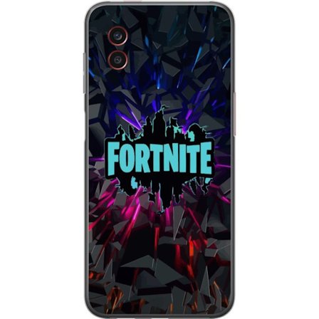 Kompatibelt Mobilskal till Samsung Samsung Galaxy Xcover6 Pro Spelinspirerad abstrakt logotypdesign med exploderande former, neonljus och dynamisk ene