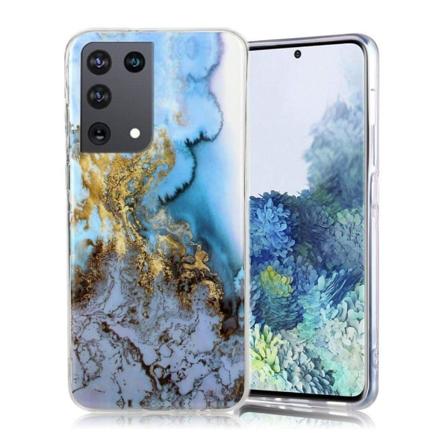 Marmormotiv Samsung Galaxy S21 Ultra 5G skal - Blå Och Gyllene Marmor Blå