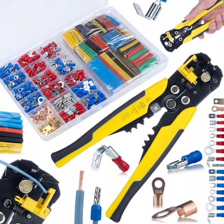 Elektrisk Stiksortiment 350 Dele + 328 Krympeflex – Automatisk Afisoleringsværktøj | Multiværktøj | til Elinstallation