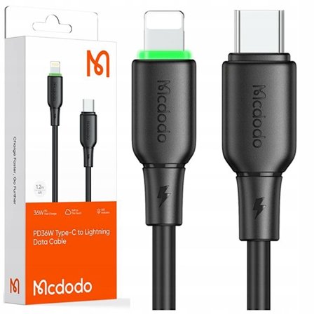 MCDODO LADDARE USB-C BLIXT SNABB LADDNINGSKABEL IPHONE 1M LED SVART