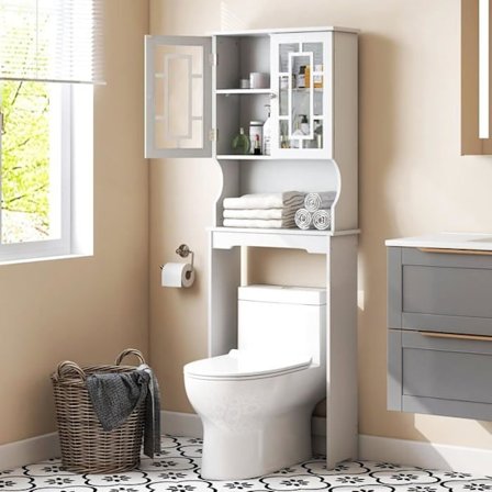 COSTWAY Toalettskåp Toalett Badrumsstolpe med 2 dörrar Badrumshylla Toalettskåp Toalett Vit