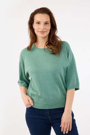 JENSEN - Kortærmet Strik - Mintgrøn - Ribkant