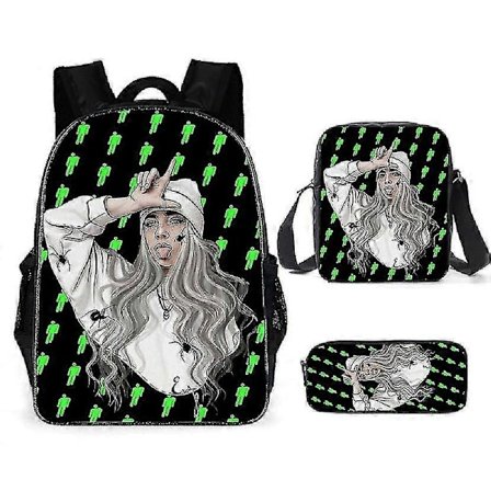 Starlight-3 stk./sett Billie Eilish Skolesekk Satchel Casual Ryggsekk Med Messenger Bag Og Penal