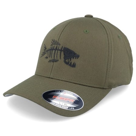 Skillfish - Groen flexfit Cap - Fish Bones Olive Flexfit @ Hatstore