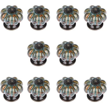 10 stk keramiske knotter og pumpaformede håndtak for skap