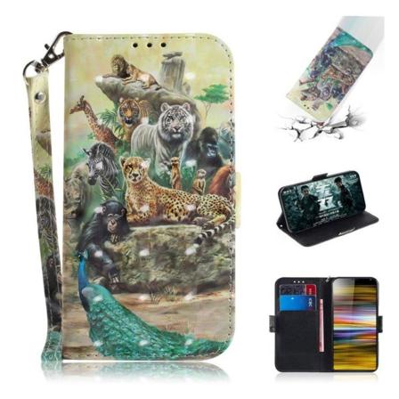 Sony Xperia 10 Plus mønstret læderetui - Dyreverden Multicolor