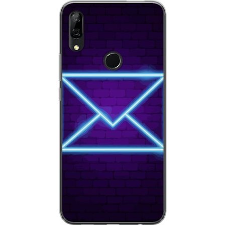 Yhteensopiva Puhelinkuori Huawei Huawei P Smart Z Neonilta illuustraatio kirjekuoresta sinisessä valossa lila tiiliseinää vasten, nykyaikainen symb