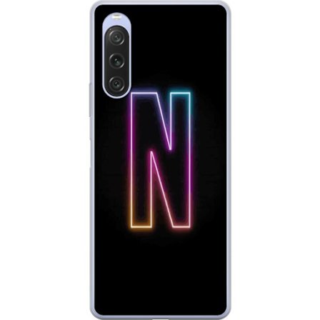 Yhteensopiva Puhelinkuori Sony Sony Xperia 10 V Minimalistinen neonkirjain N värinvaihtuvassa valossa mustaa taustaa vasten