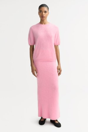 Soft Goat - Brushed Short Sleeve - Kashmirtröja dam - M - Pink