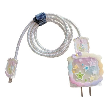 RYI-Söt DIY-kabelbeskyttelse, kompatibel med iPhone 20W USB-C-strømadapter og Lightning-kabel