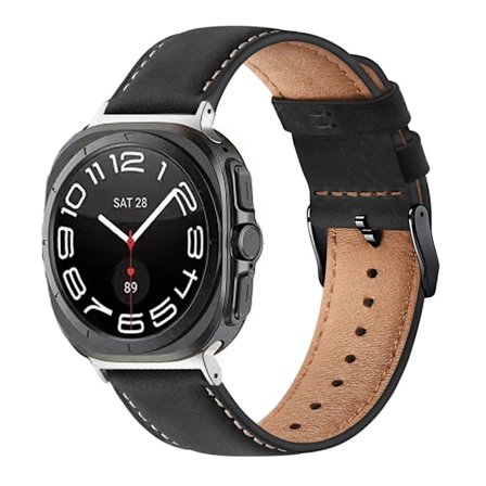 Musta nahkaranneke Samsung Watch 7 Ultra -kellolle (47 mm) - Uusi 2024