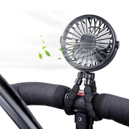 Klapvognsventilator, Mini Bærbar Klapvognsventilator, Håndholdt Ventilator med Natlys Clip USB Genopladelig, til Bil/Klapvogn/Cykkel/Camping sort