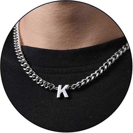 Initial A-z Kubansk Länk Halsband För Pojkar Män Kvinnor Bokstav Hänge Rostfritt Stål 6.5mm 18+2 Tum Smyckesgåva (Silver, K)