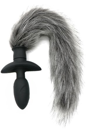 Rotating Plug With Grey Fur Analplugg med svans - Blushme.se