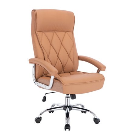 Kontorstol, kamelfarvet kunstlæder, forkromet fod, ergonomisk