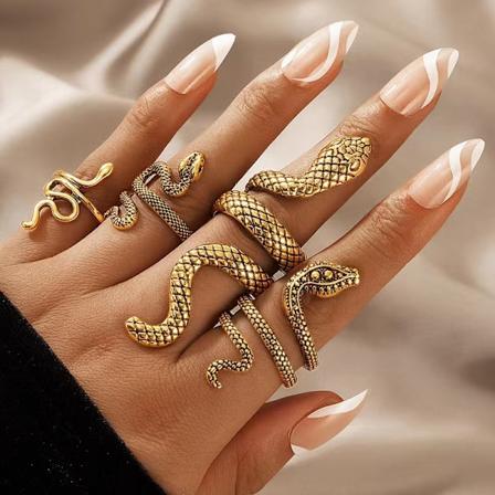 (Pakke med 4) (Guld) Vintage Slange Ring Sæt Dyr Finger Led Stablebare Ringe Kno
