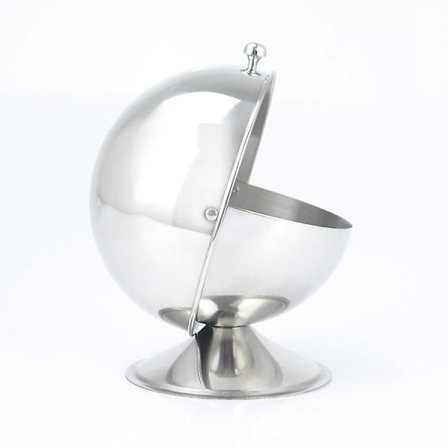 Primær farve rustfrit stål Sukkerskål med rullende låg, skinnende stål, sukker, slik, kageæske, rund, til sukker