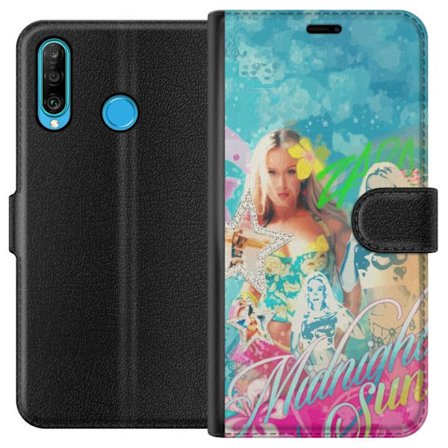 Kompatibelt Lommeboketui til Huawei P30 lite Eventyrverden med Steve, Creeper og dyr i fargerik blokkgrafikk