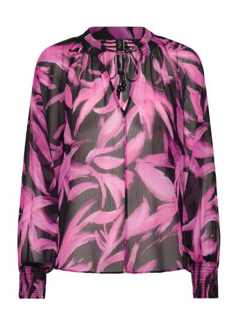 Printed Chiffon Blouse Bluse Langermet Svart Mango*Betinget Tilbud