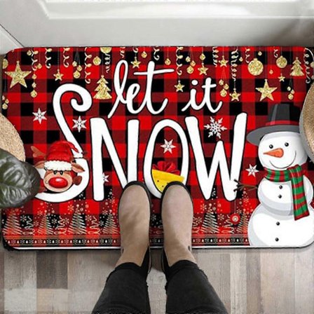 Kjøkken- og baderomsmatte med juletema, reinsdyr og juletre – fortykket, krystallfløyel, sklisikker og lett å rengjøre