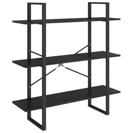 Vidaxl Bokhylla 3 Hyllplan Svart 100x30x105 Cm Massiv Furu Svart