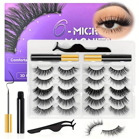 Magneettiripset, 10 paria kissansilmäripsiä eyelinerilla, luonnollinen 3D-look, ei liimaa, uudelleenkäytettävät nauhat, aloittelijoille ja herkille