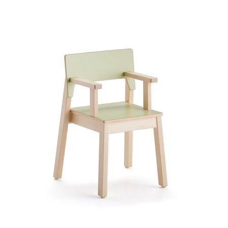 Robust stapelbar elevstol med avlastande armstöd - 350mm - björk