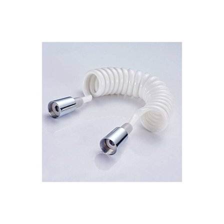 Skumbadsslange med kobberkobling, 1,5 m PVC-teleskopfjederslange, udtrækkelig slange til håndbruser, toilet og bidet, hvid