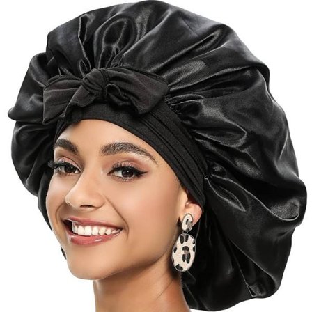 Silke Bonnet Naturligt Krøllet Hår Sove Satin Bonnet Blå