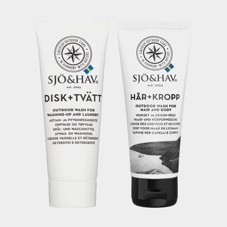 Nettoyant multi-usage / savon Sjö & Hav Cheveux + Corps, 75 ml + Détergent vaisselle & lessive Sjö & Hav Vaisselle + Lessive, 75 ml