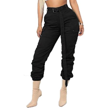 Dam Camo Cargo Byxor Hög Midja Slim Camo Joggingbyxor med Fickor S