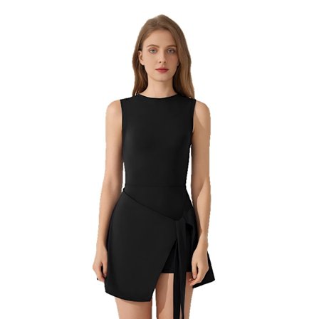 Sports Vest Kjole med Stropper, Slankende Tætsiddende Anti-gnidnings Yoga Tennis Kjole - Off-Shoulder, U-Ryg, Slids, 2-i-1 Atletisk Krop