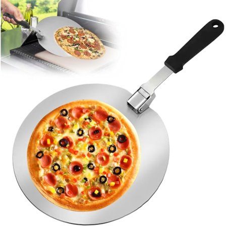 12" Rund Pizzaspade Rostfritt Stål med Fällbart Handtag för Pizza, Bröd, Deg, Bakverk